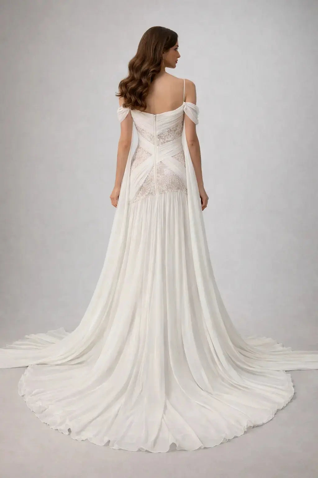 Illusion Lace & Draped Chiffon Wedding Dress Payton Bridal
