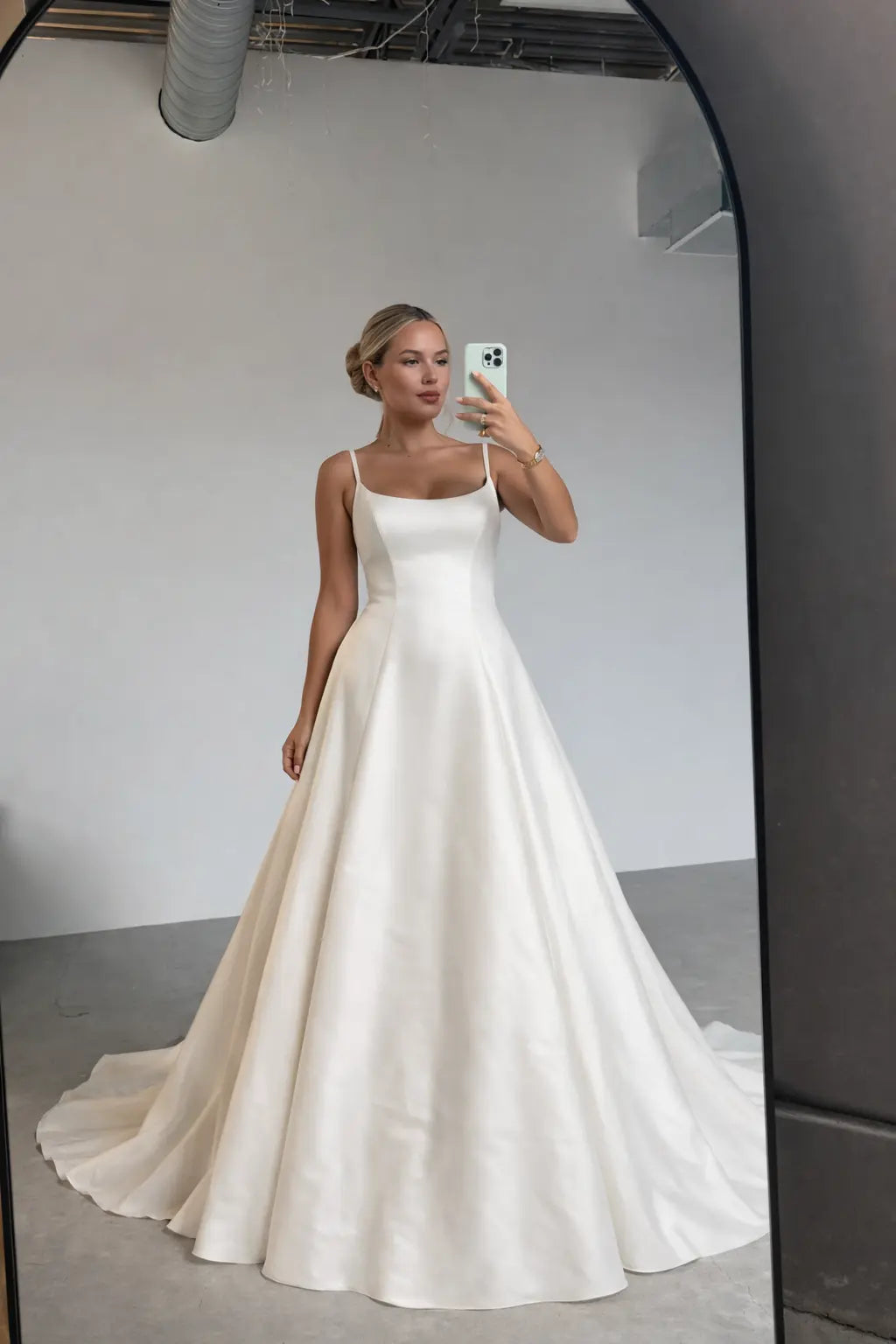 Structured Mikado Wedding Dress with Button Back – Architectural A-Line Bridal Gown - Payton Bridal