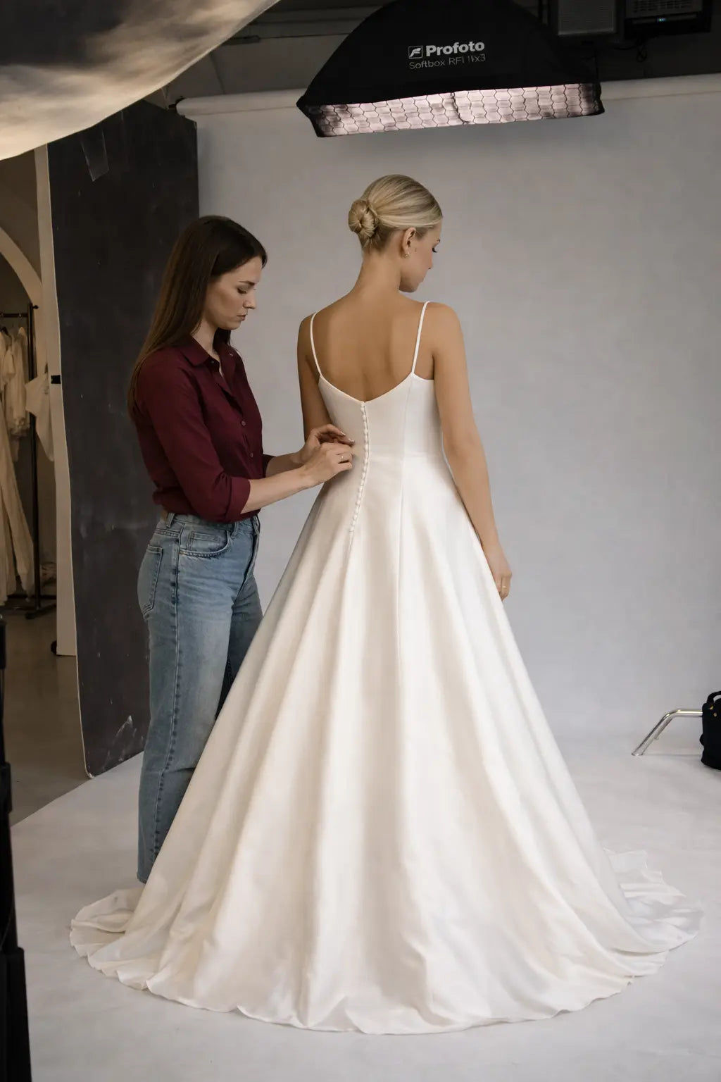 Structured Mikado Wedding Dress with Button Back – Architectural A-Line Bridal Gown - Payton Bridal