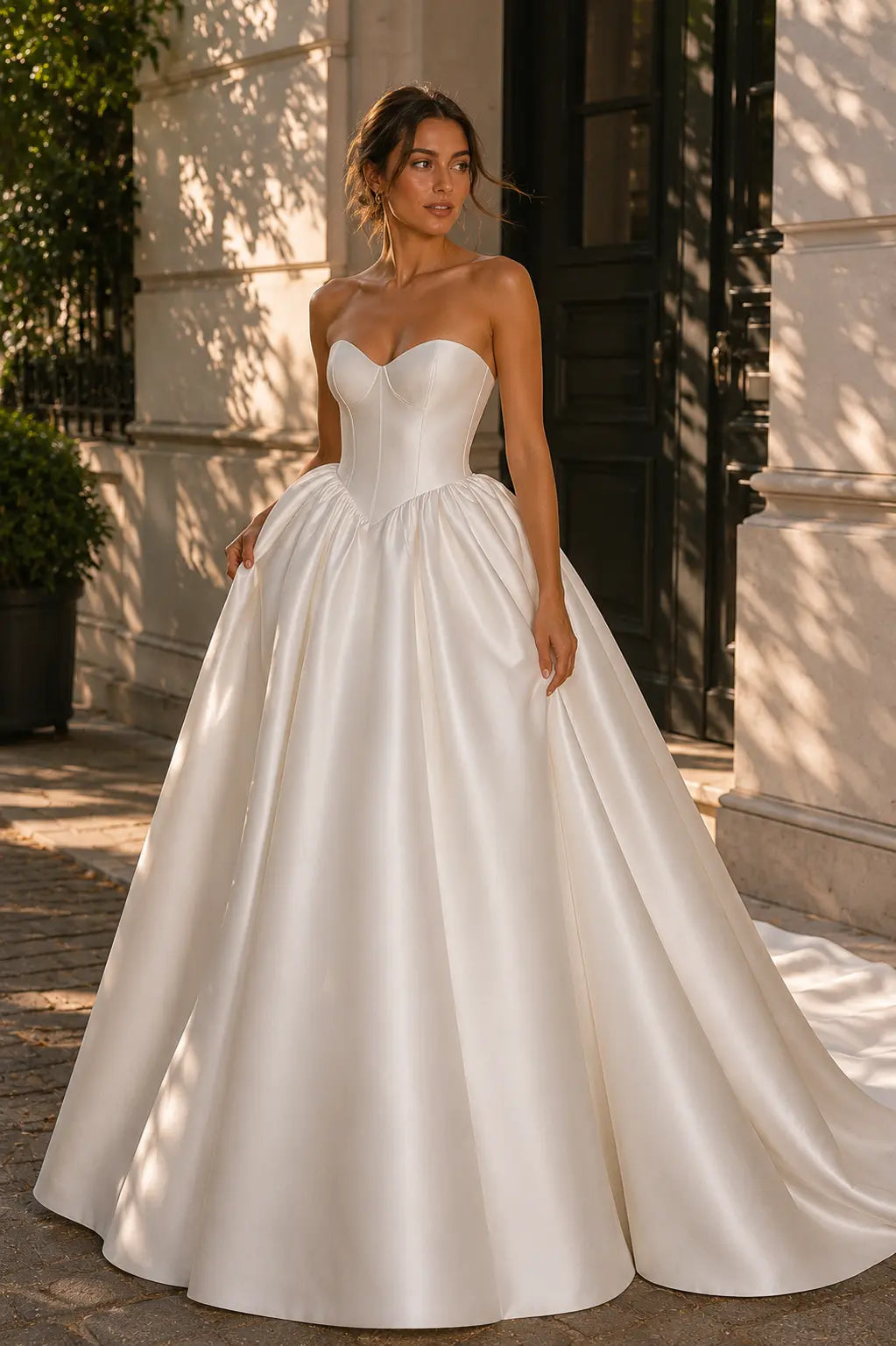 Satin Strapless Ball Gown Wedding Dress | Corset Bodice | Full Skirt Payton Bridal