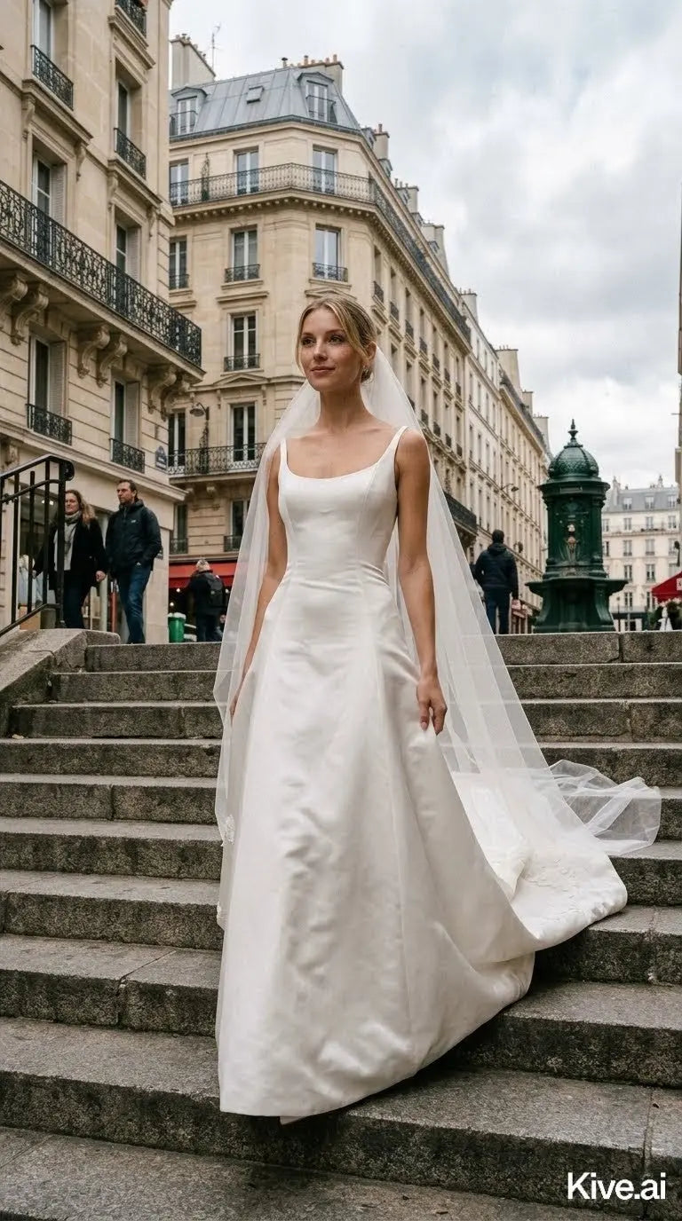 The Sculpted Waist Crepe Gown Payton Bridal
