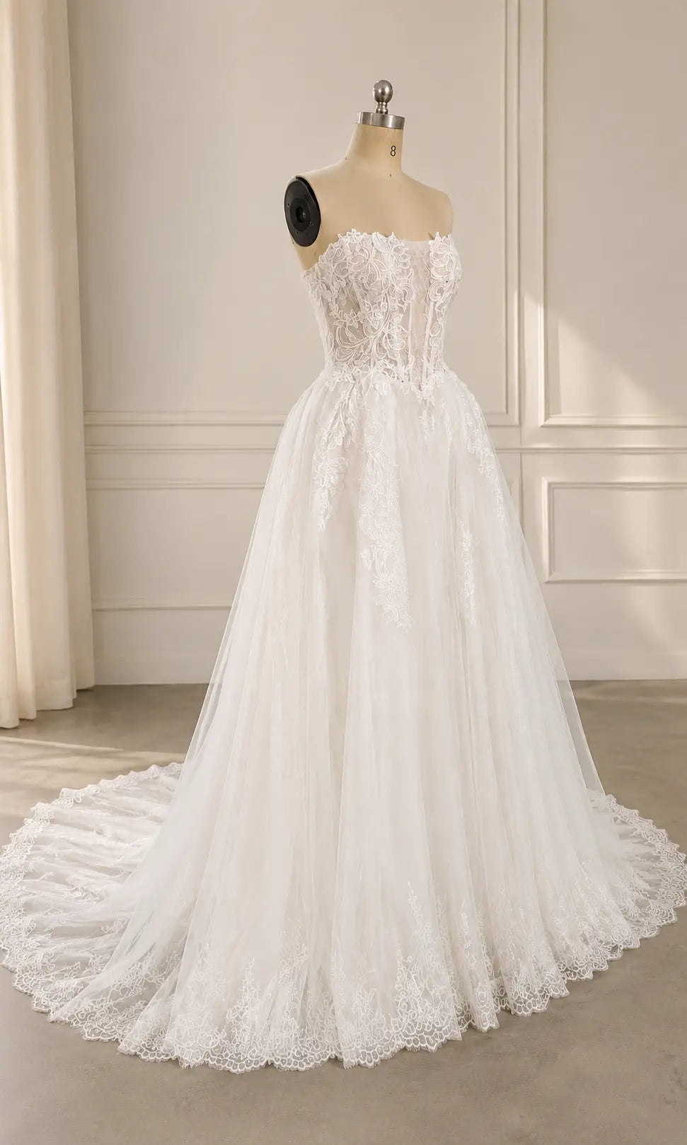 Strapless Lace Corset Wedding Dress with Soft Tulle A-Line Skirt Payton Bridal