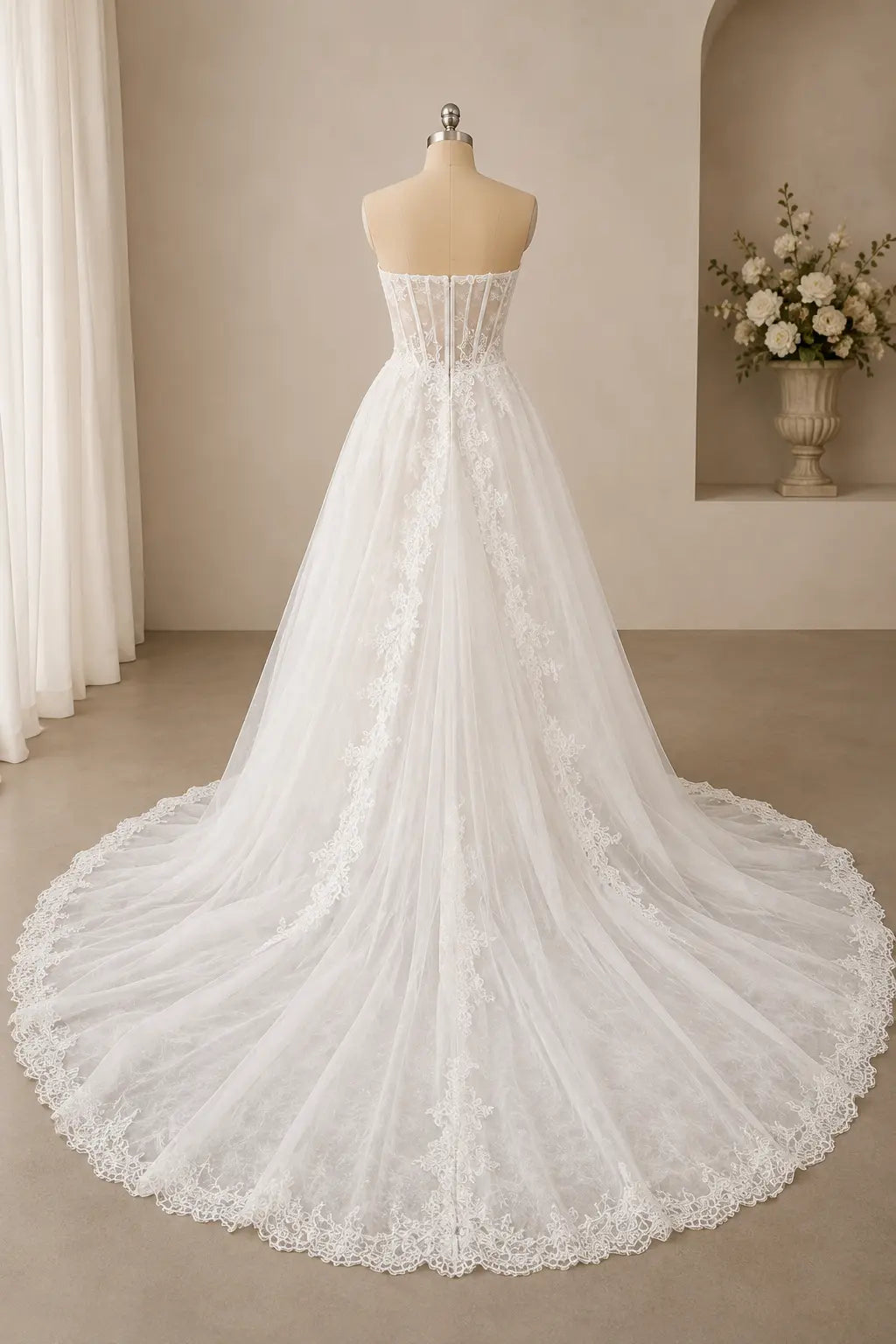 Strapless Lace Corset Wedding Dress with Soft Tulle A-Line Skirt Payton Bridal