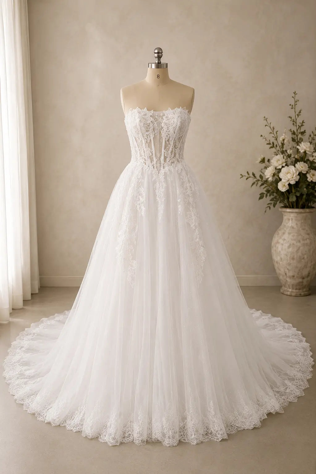 Strapless Lace Corset Wedding Dress with Soft Tulle A-Line Skirt Payton Bridal