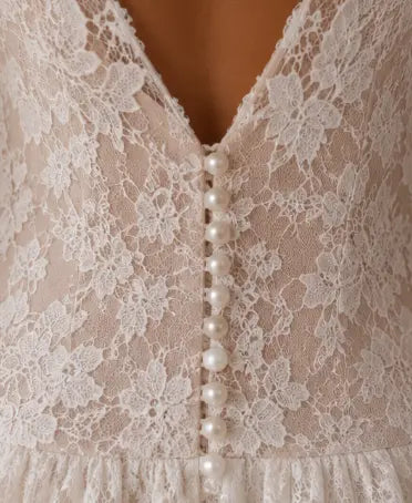 Floral Lace Mini Wedding Dress with Deep V Back Payton Bridal