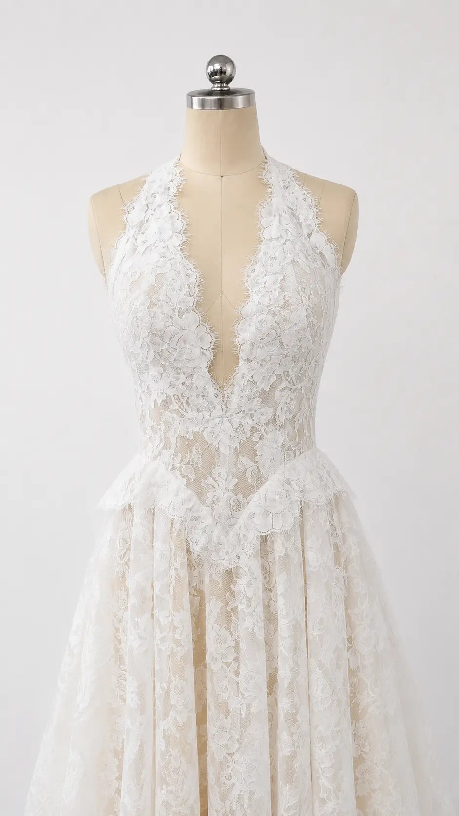 Lace Halter Wedding Dress with Open Back and Full A-Line Skirt Payton Bridal