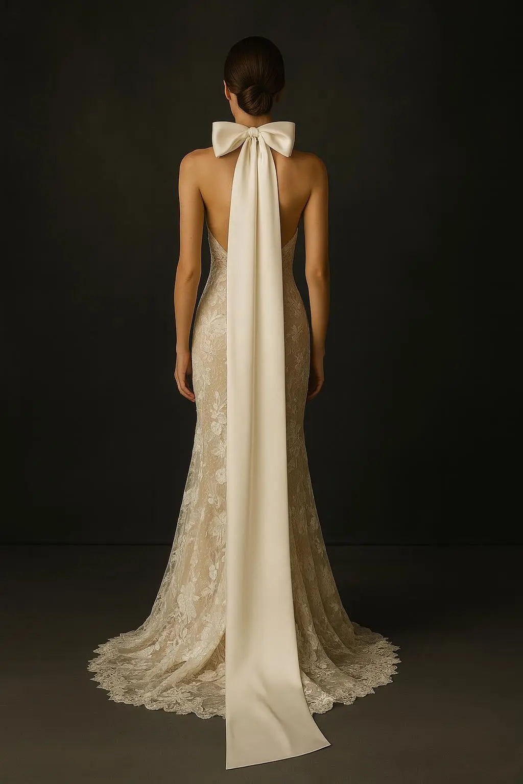 The Sylvie Gown - Floral Lace Halter Wedding Gown with Train Payton Bridal