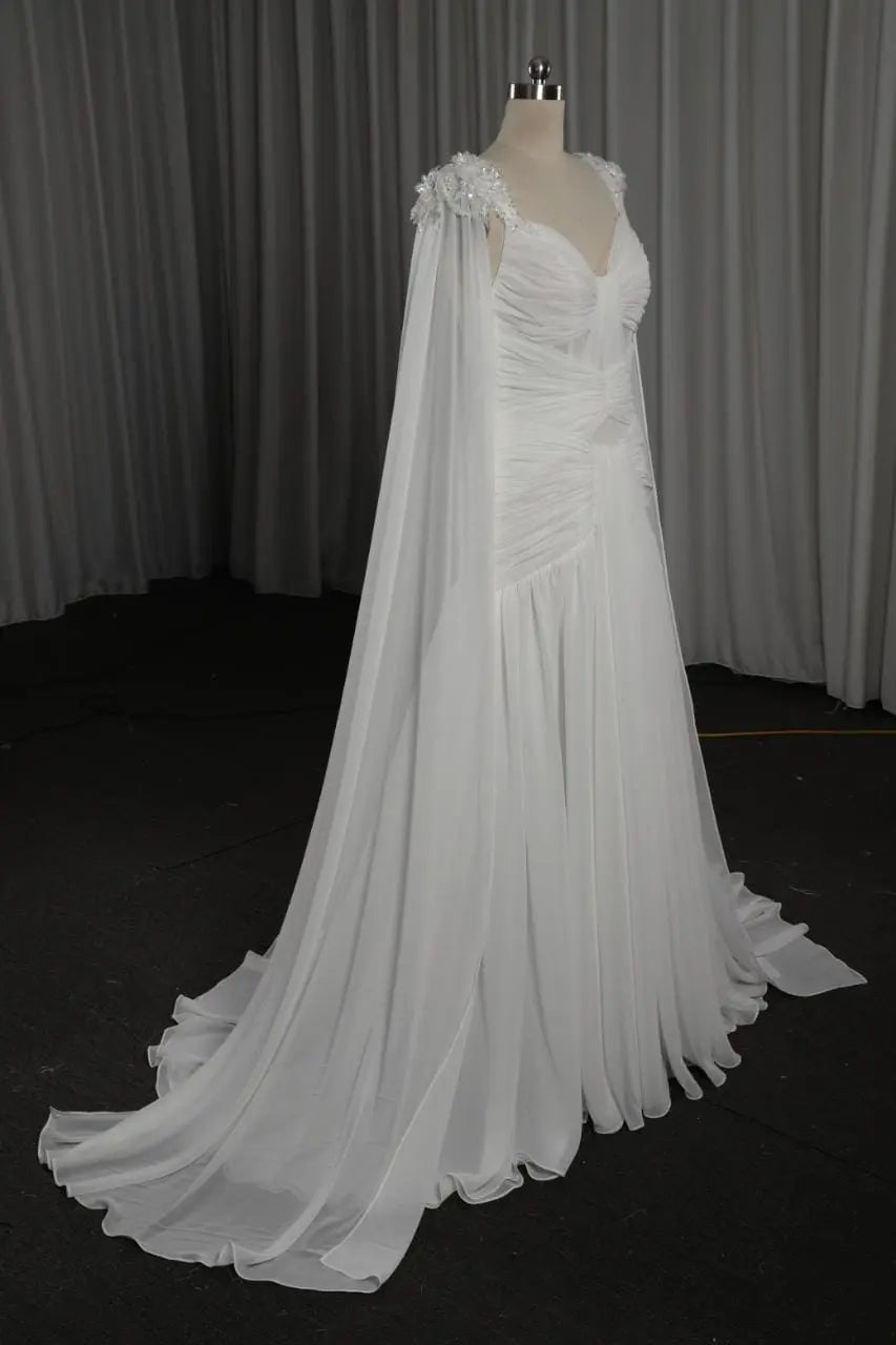 Ethereal Chiffon Wedding Dress with Detachable Cape Sleeves Payton Bridal