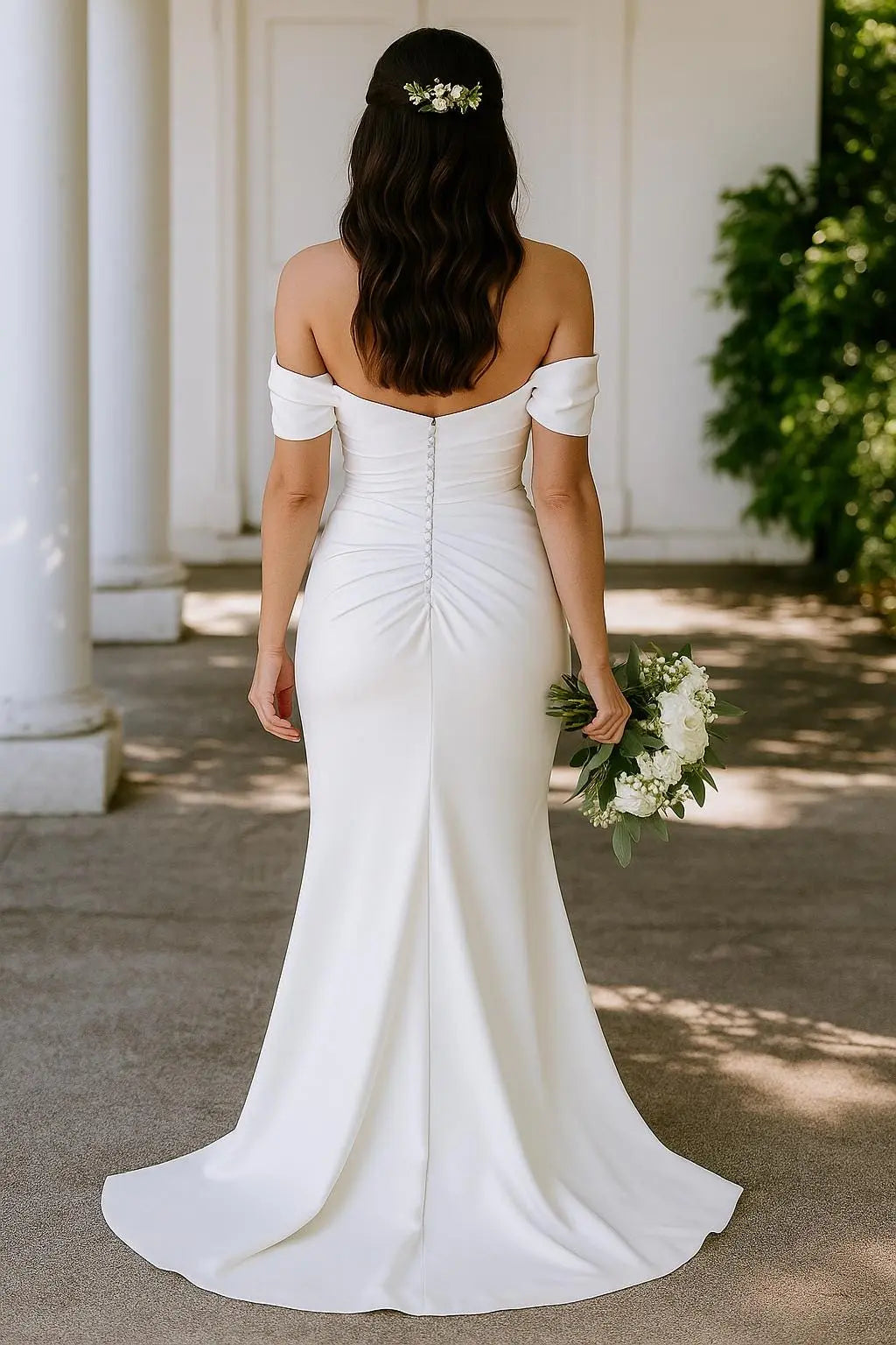 Off-Shoulder Crepe Wedding Dress – Modern Elegant Bridal Gown Payton Bridal