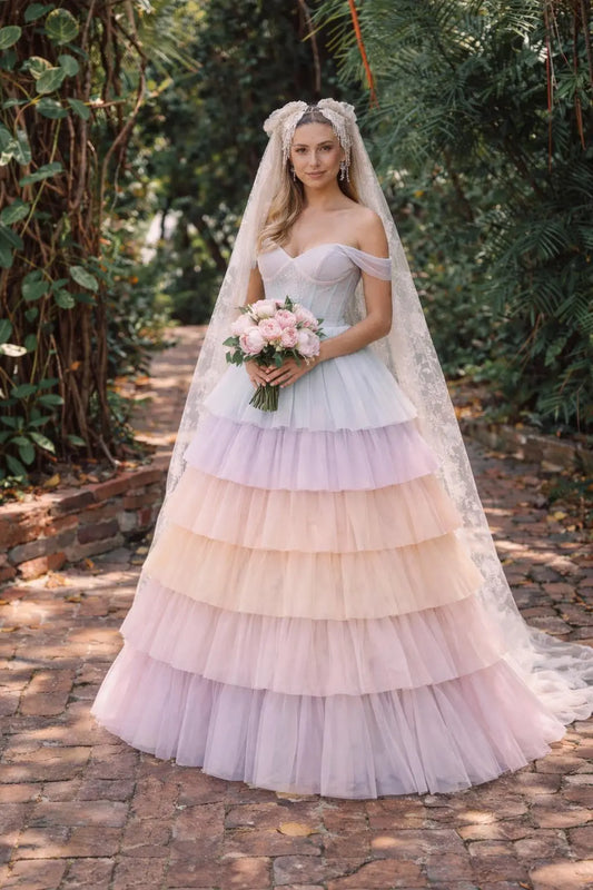 Pastel Rainbow Tiered Tulle Wedding Dress Payton Bridal
