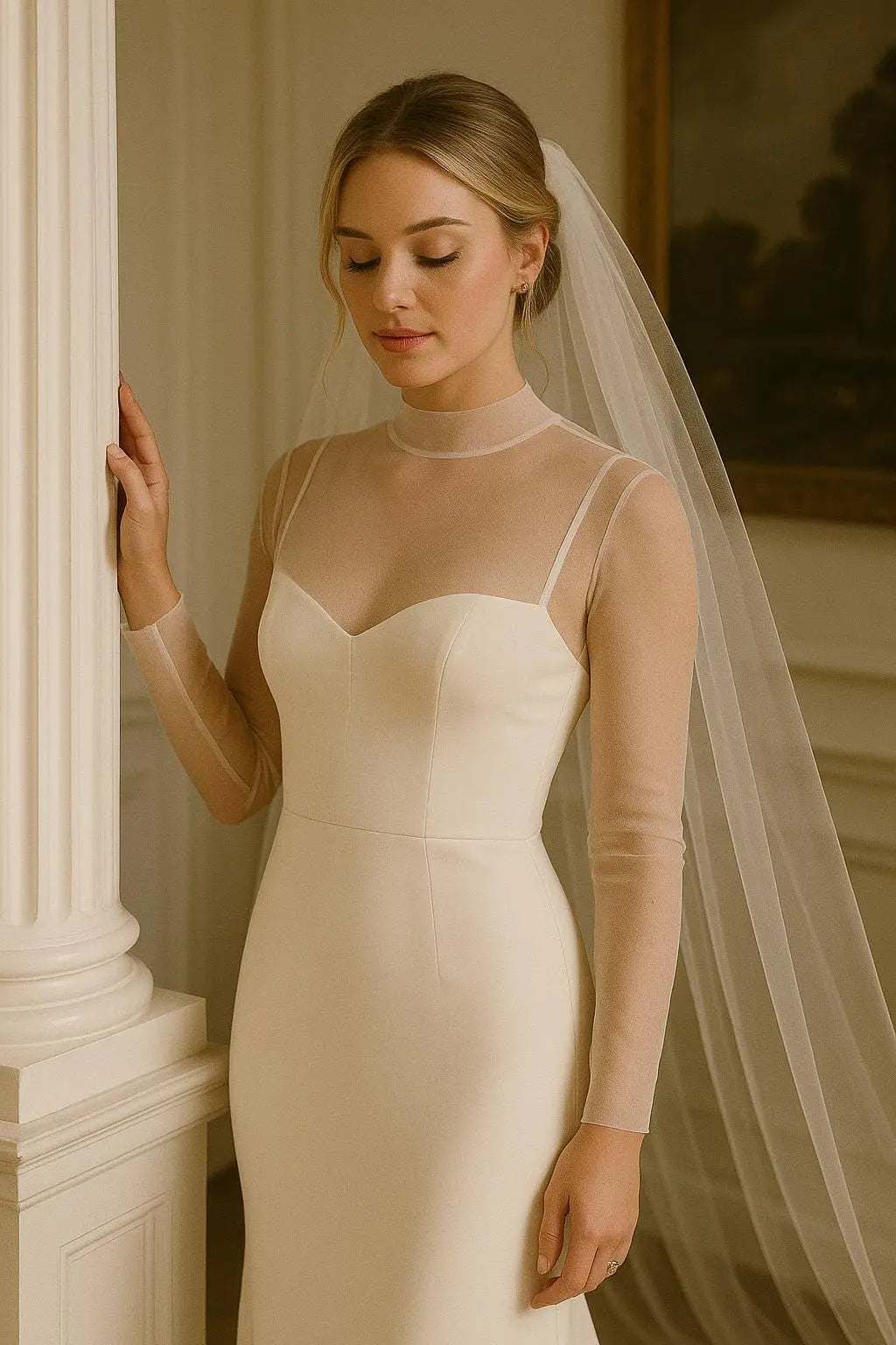 Sheer Chiffon & Crepe Wedding Gown | Modern Minimalist Bridal Dress Payton Bridal