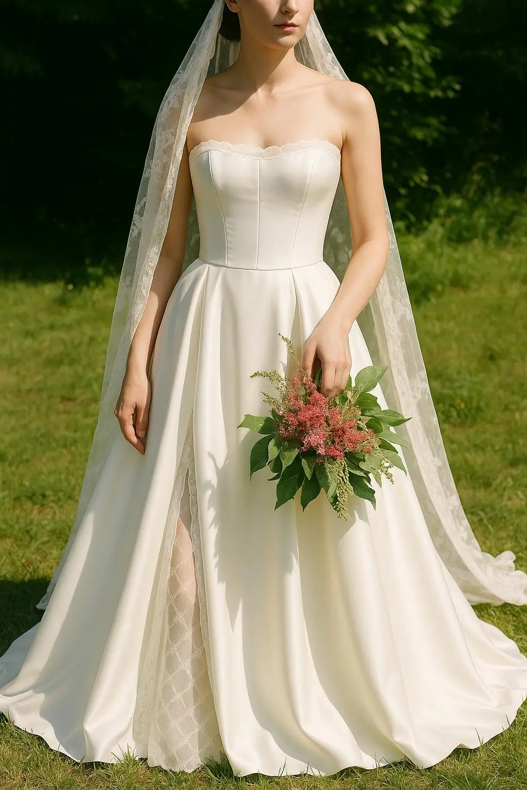 The Evangeline – Strapless Satin Wedding Dress with Lace-Up or Zip Back Payton Bridal