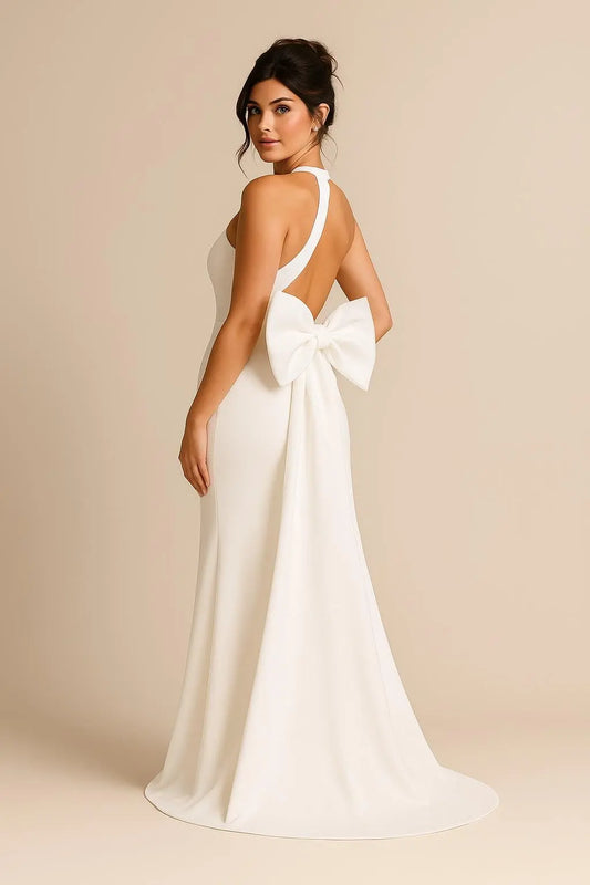Minimalist Crepe Wedding Gown with Statement Bow Payton Bridal