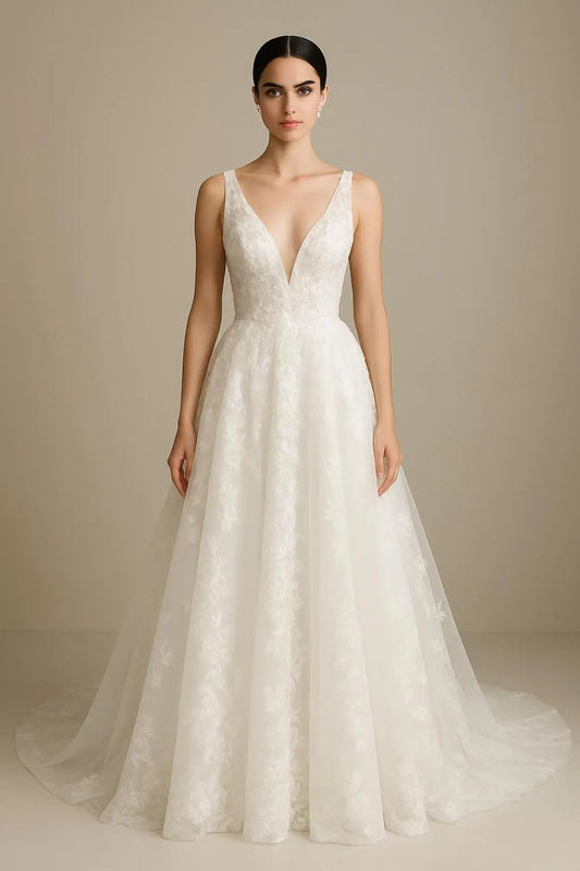 Floral Lace A-Line Wedding Dress with Plunge Neckline Payton Bridal