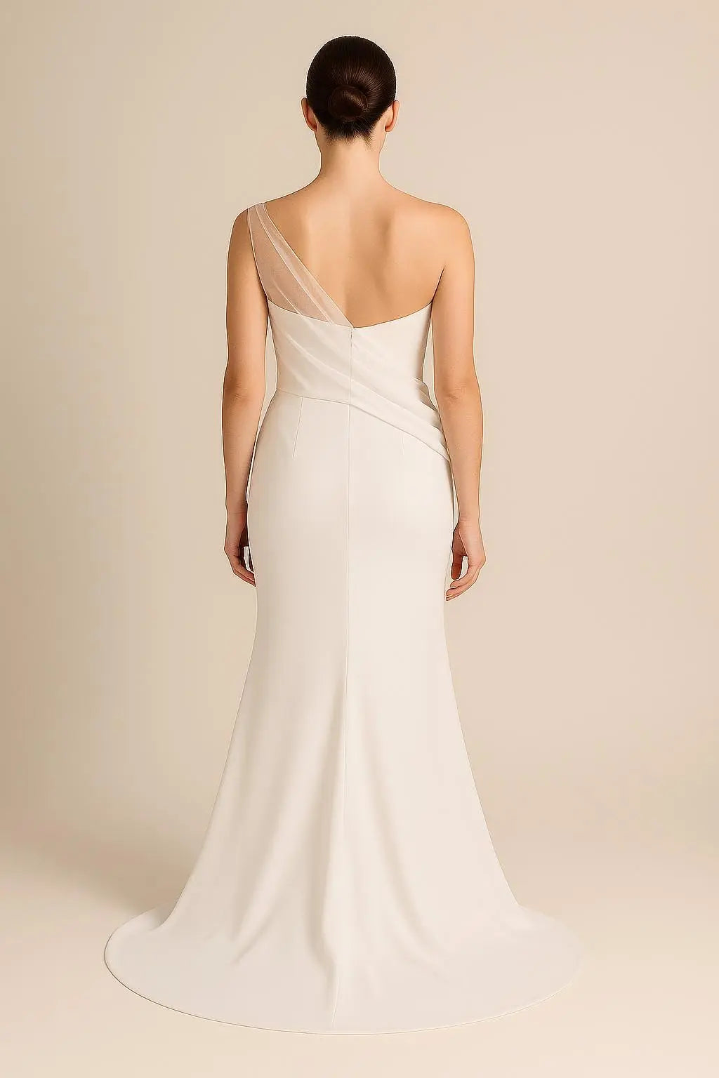 One-Shoulder Crepe and Chiffon Wedding Dress – Modern Minimalist Bridal Gown Payton Bridal