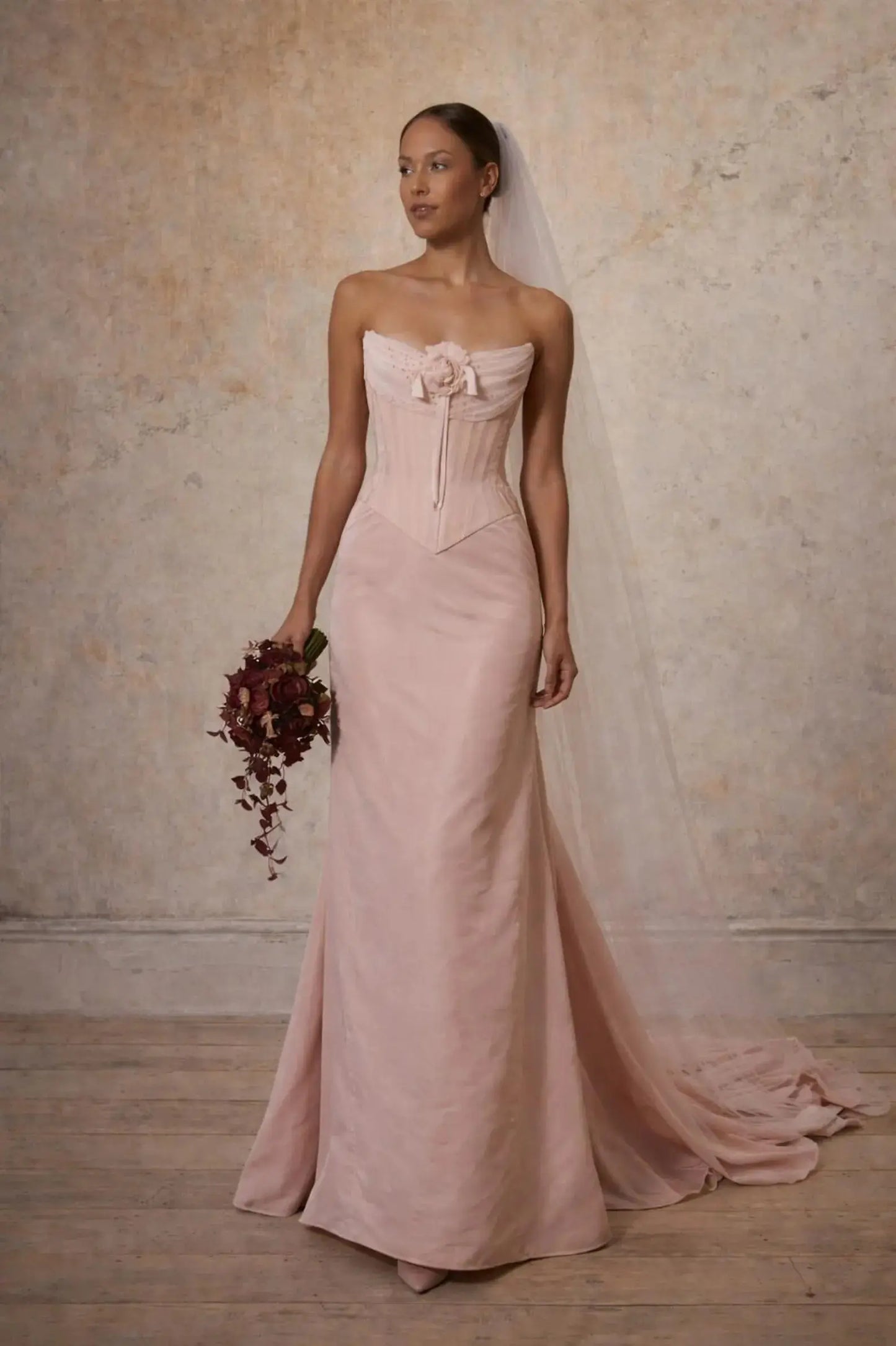 Blush Corset Satin Wedding Dress with Soft Train Payton Bridal