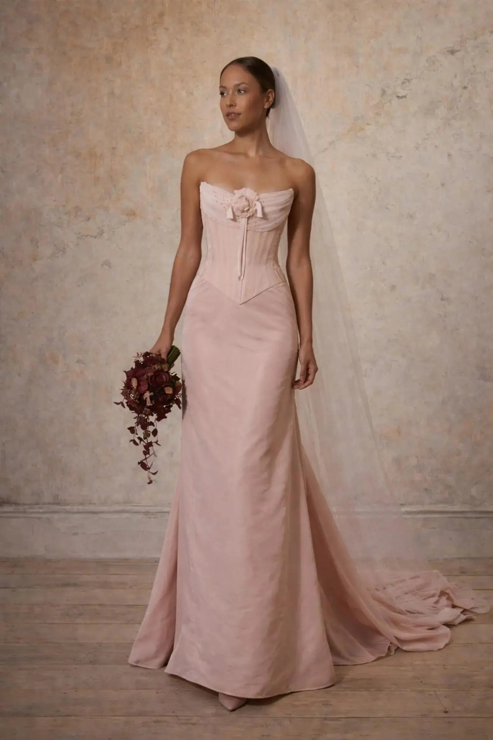 Blush Corset Satin Wedding Dress with Soft Train Payton Bridal