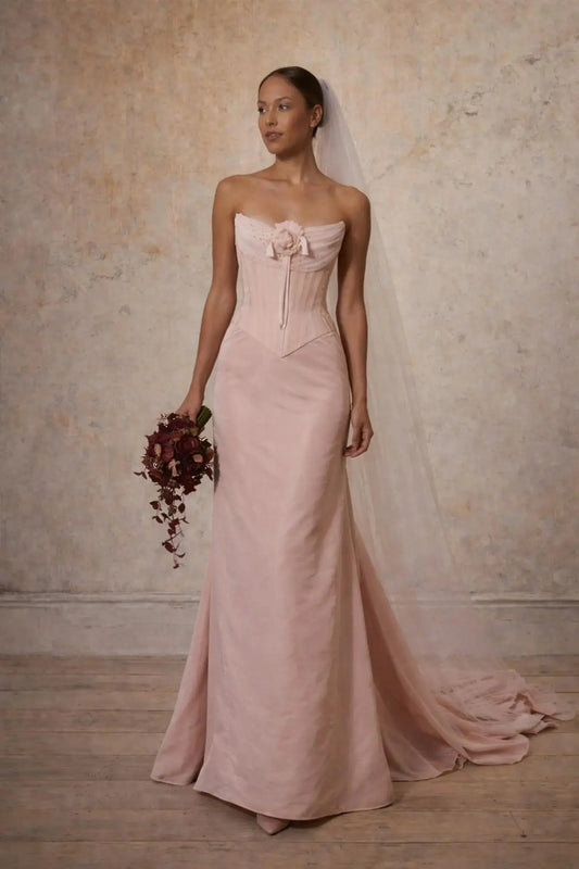 Blush Corset Satin Wedding Dress with Soft Train Payton Bridal
