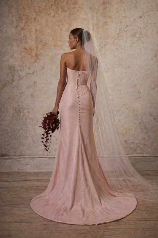 Blush Corset Satin Wedding Dress with Soft Train Payton Bridal