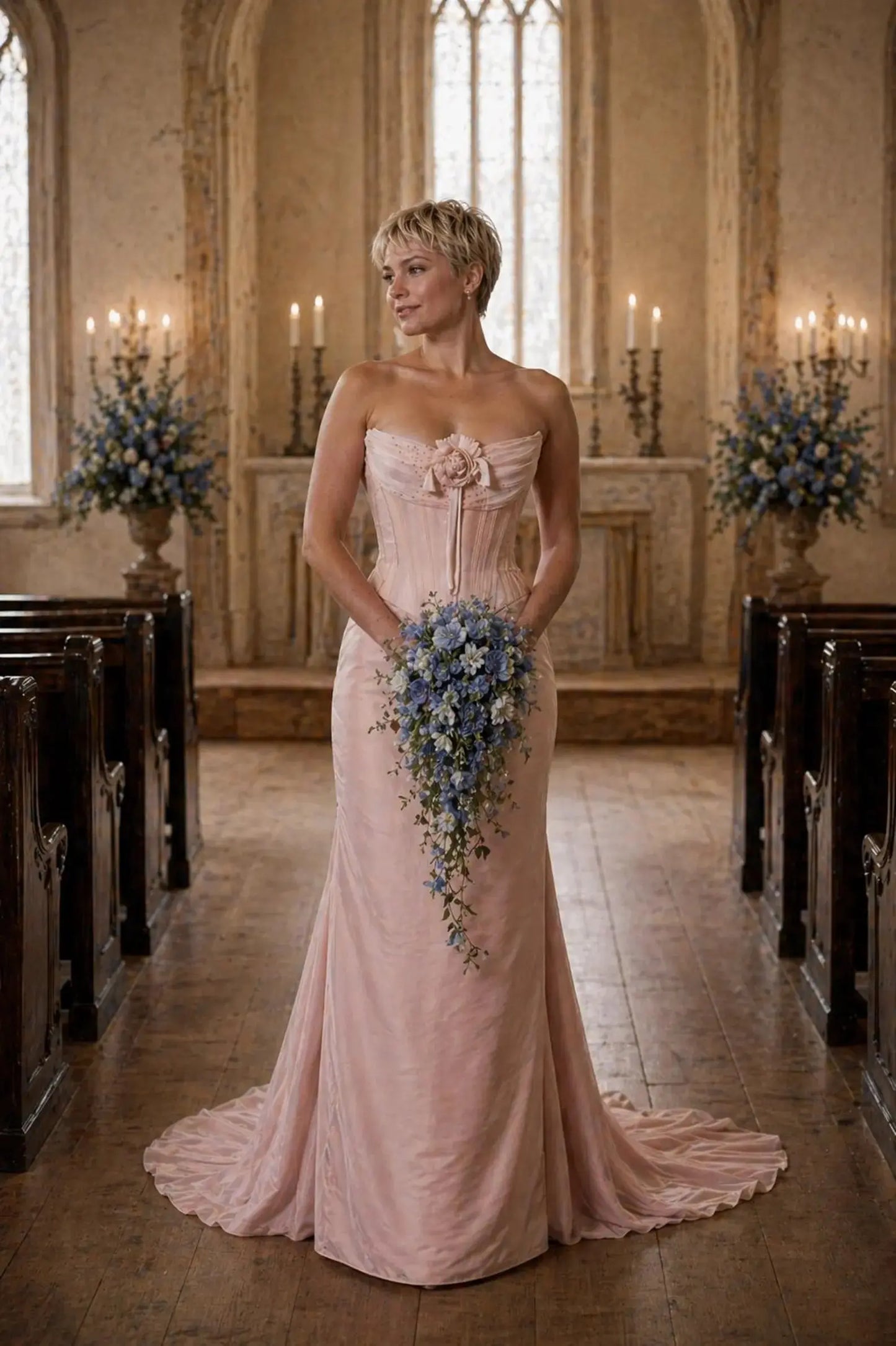 Blush Corset Satin Wedding Dress with Soft Train Payton Bridal