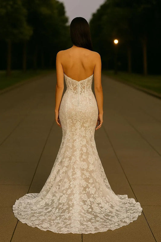 Elegant Lace Mermaid Wedding Dress – Strapless Corset Bridal Gown with Train Payton Bridal