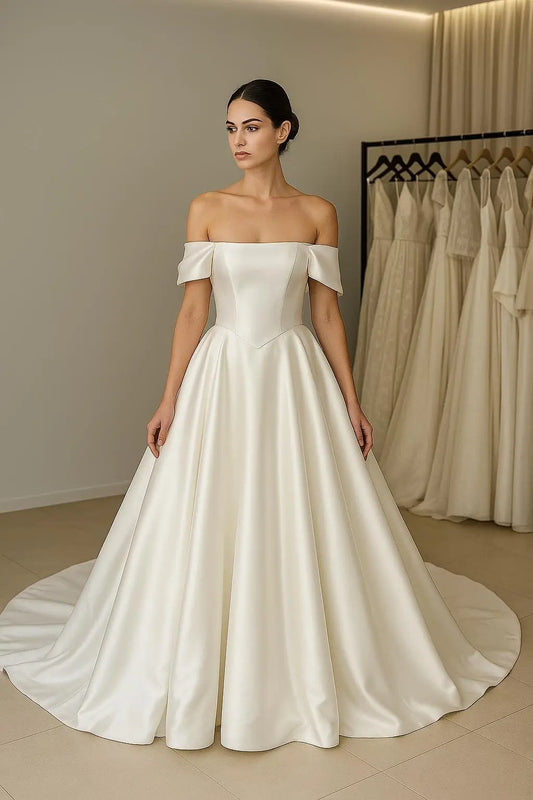 Isla – Off-Shoulder Satin Gown with Statement Bow Payton Bridal