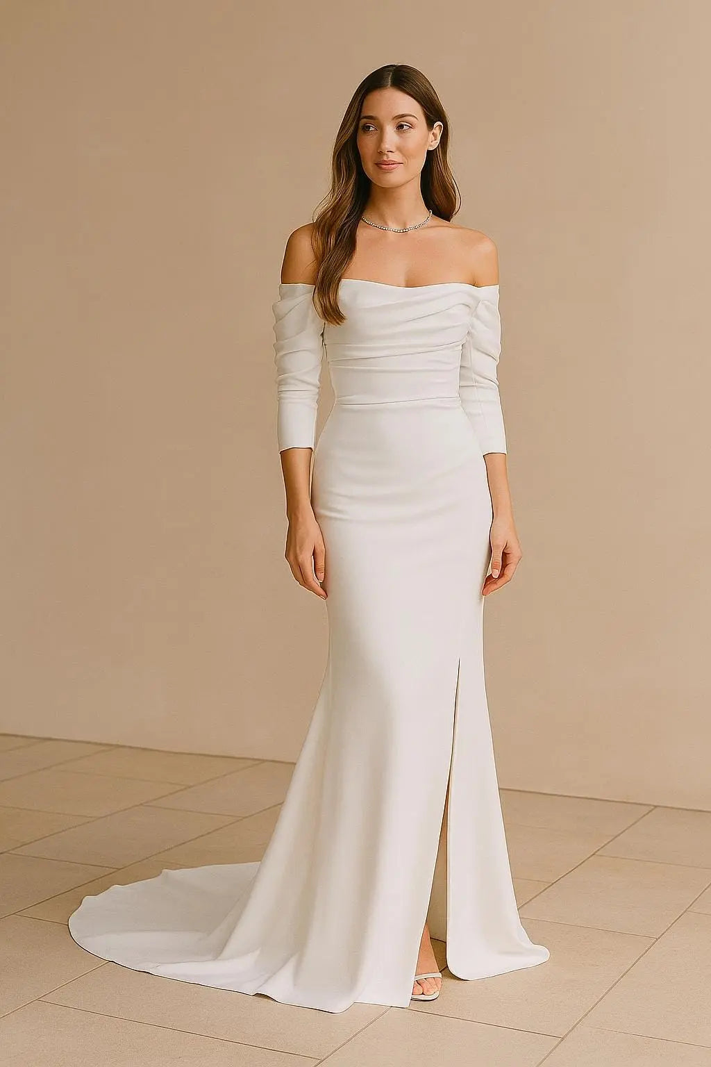 Off-the-Shoulder Ruched Wedding Gown | Modern Vintage Bridal Dress Payton Bridal