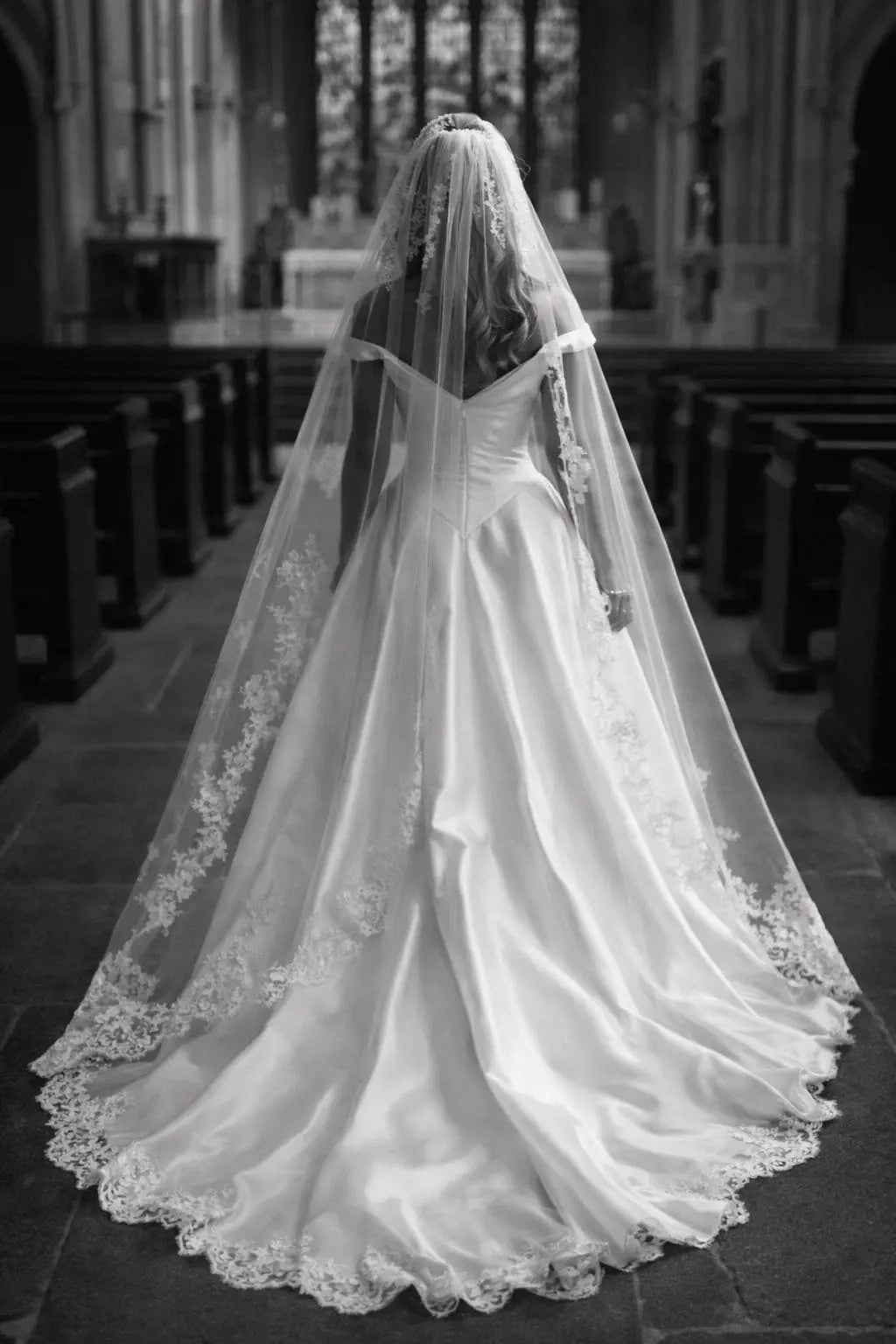 Elegant Satin Wedding Dress with Basque Waist – Off the Shoulder Bridal Gown Payton Bridal