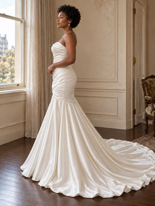 Colette Gown - Strapless Satin Mermaid Wedding Dress with Ruched Bodice Payton Bridal