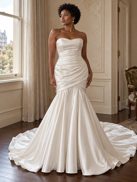 Colette Gown - Strapless Satin Mermaid Wedding Dress with Ruched Bodice Payton Bridal