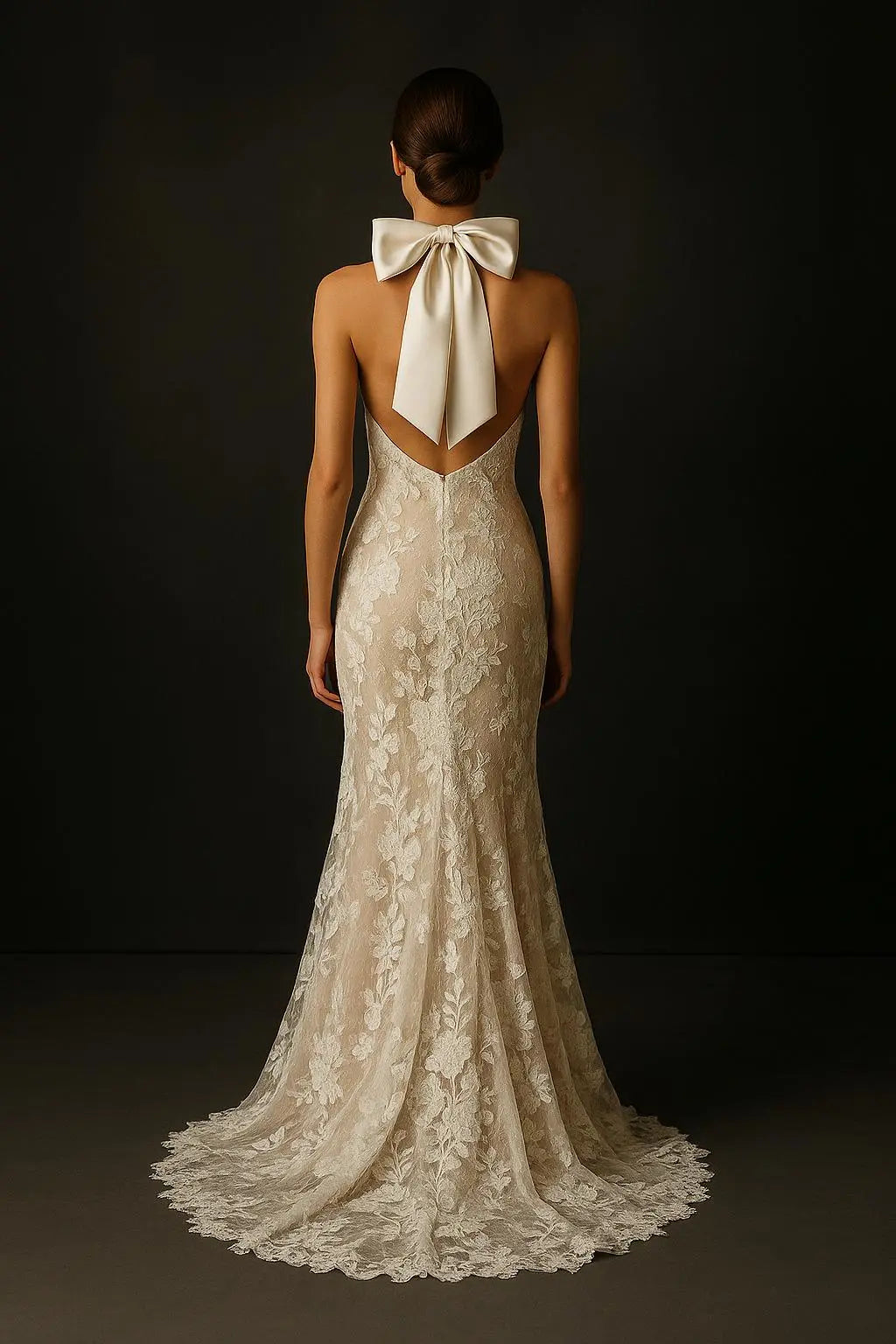 The Sylvie Gown - Floral Lace Halter Wedding Gown with Train Payton Bridal