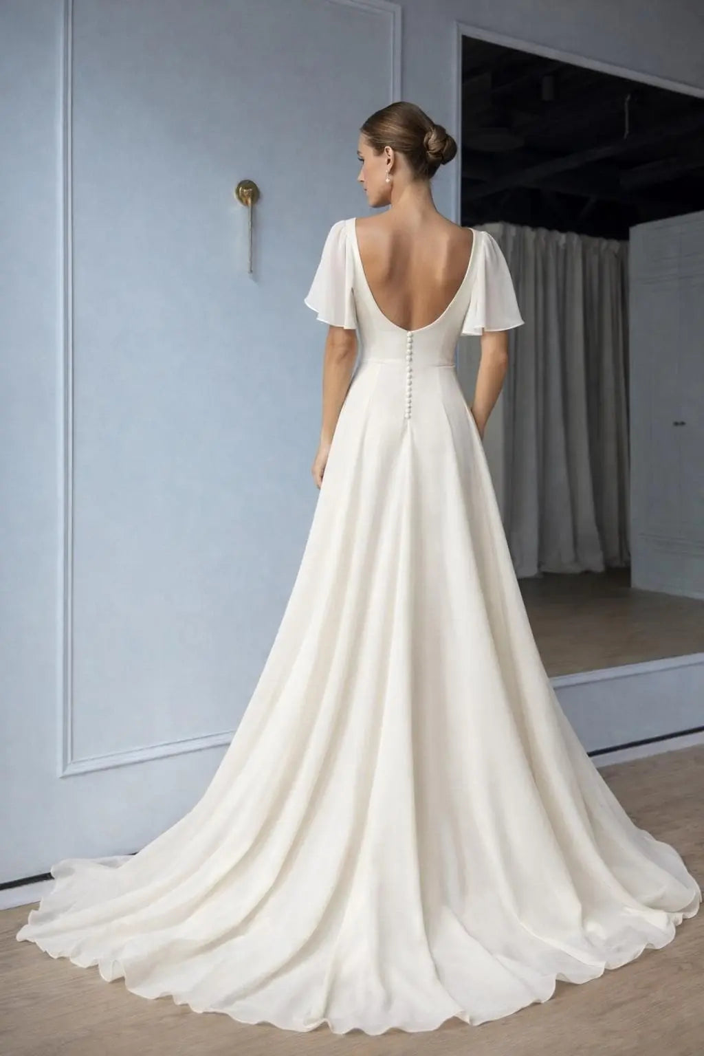 Ivory A-line wedding dress with flutter sleeves Payton Bridal