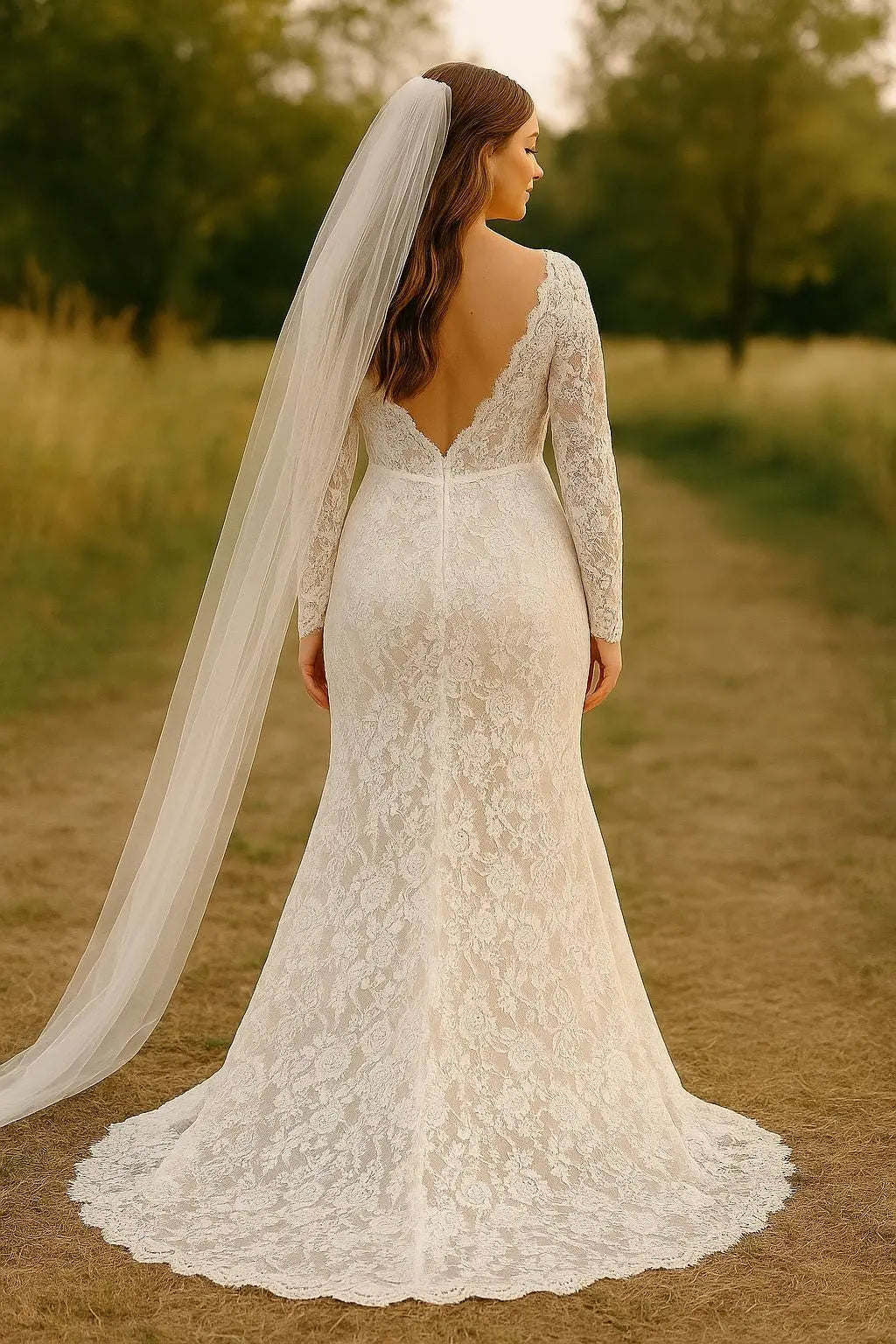 Boho Lace Wedding Dress – Long Sleeve with Optional Higher Back Payton Bridal