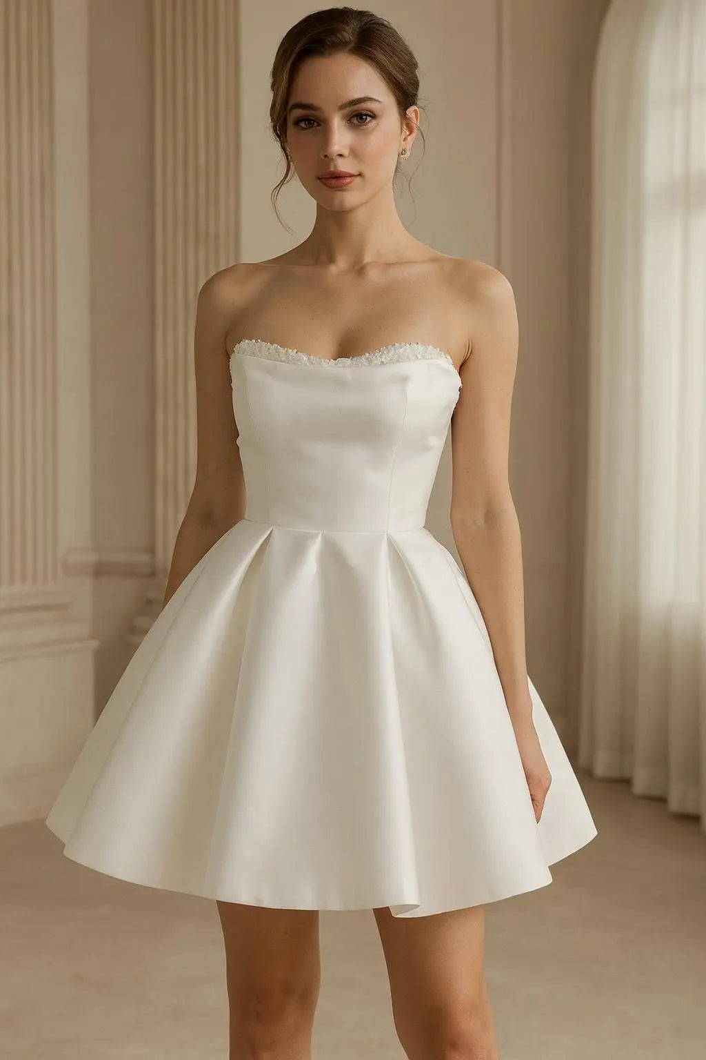 Short Mikado Satin Wedding Dress with Beaded Bodice Payton Bridal