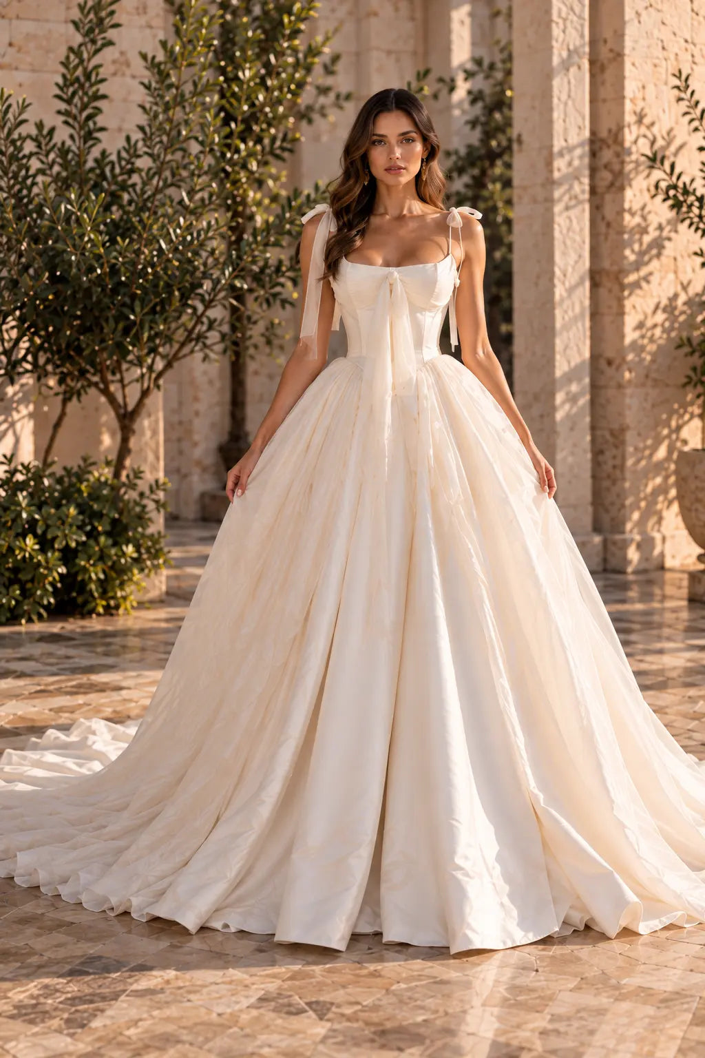 Ivory Jacquard Ballgown Wedding Dress with Draped Bodice Payton Bridal