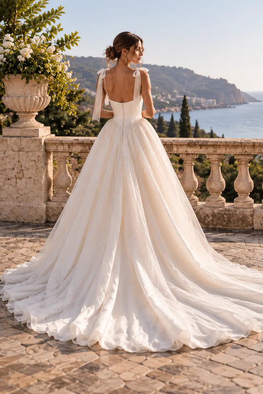 Ivory Jacquard Ballgown Wedding Dress with Draped Bodice Payton Bridal