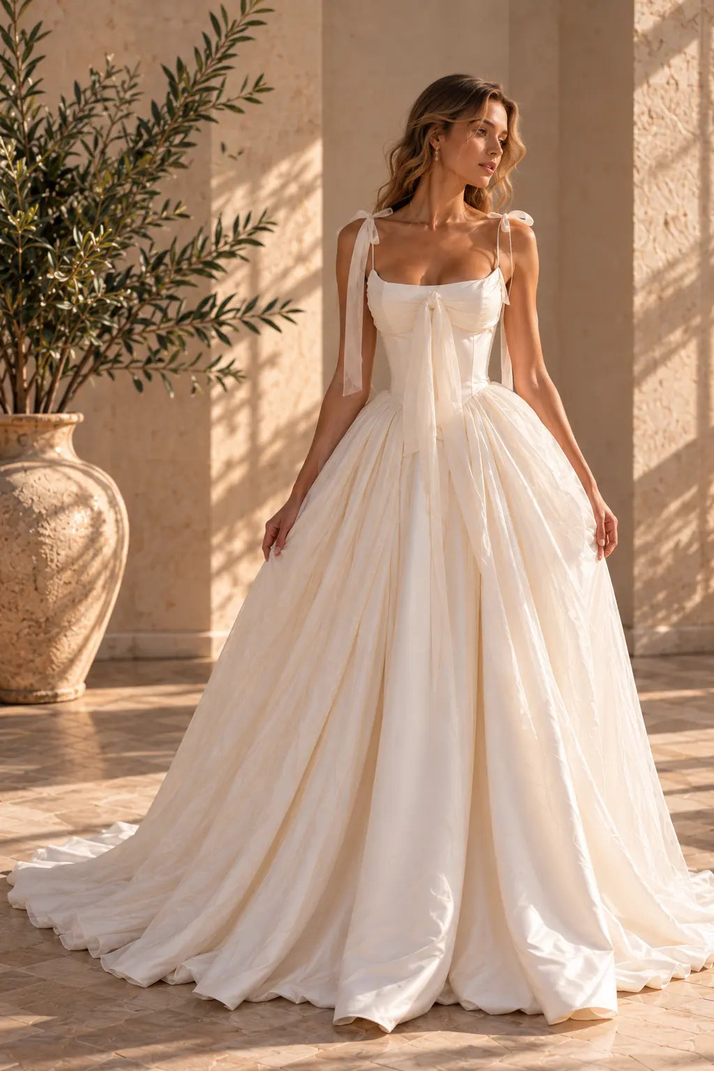 Ivory Jacquard Ballgown Wedding Dress with Draped Bodice Payton Bridal