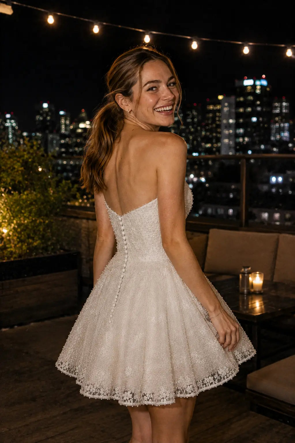 Embellished Lace Mini Wedding Dress with Sweetheart Bodice