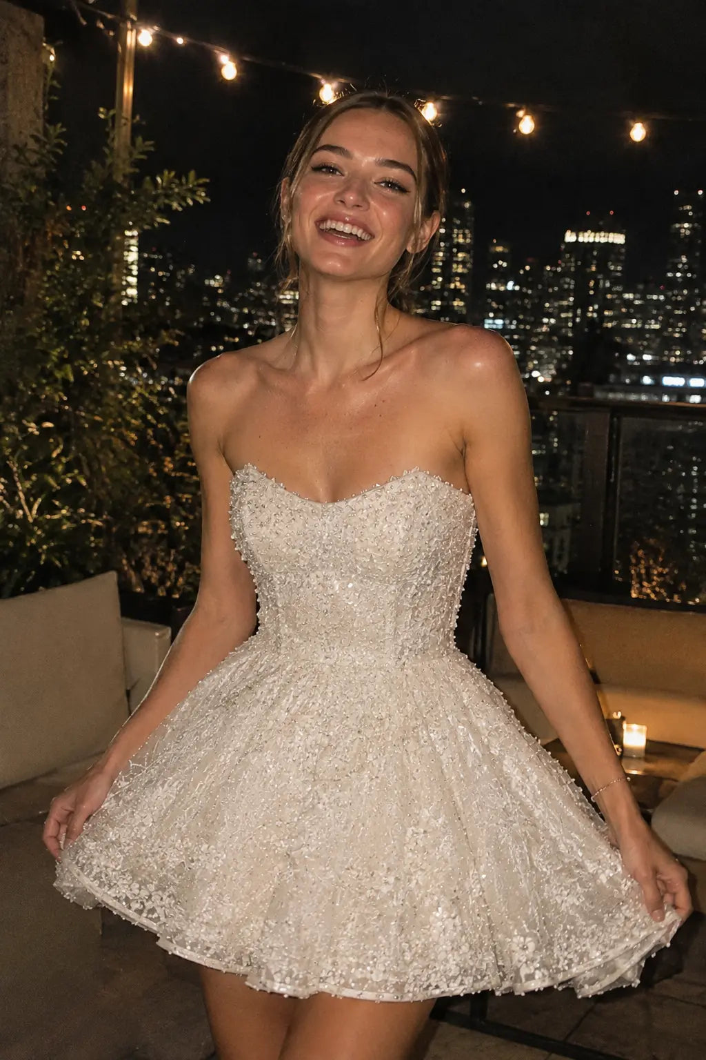 Embellished Lace Mini Wedding Dress with Sweetheart Bodice
