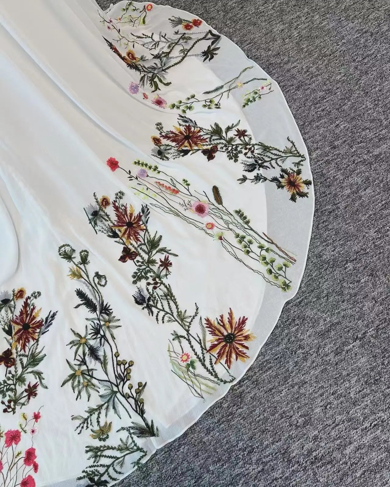 Floral Embroidered Wedding Dress with V Neckline and A Line Skirt