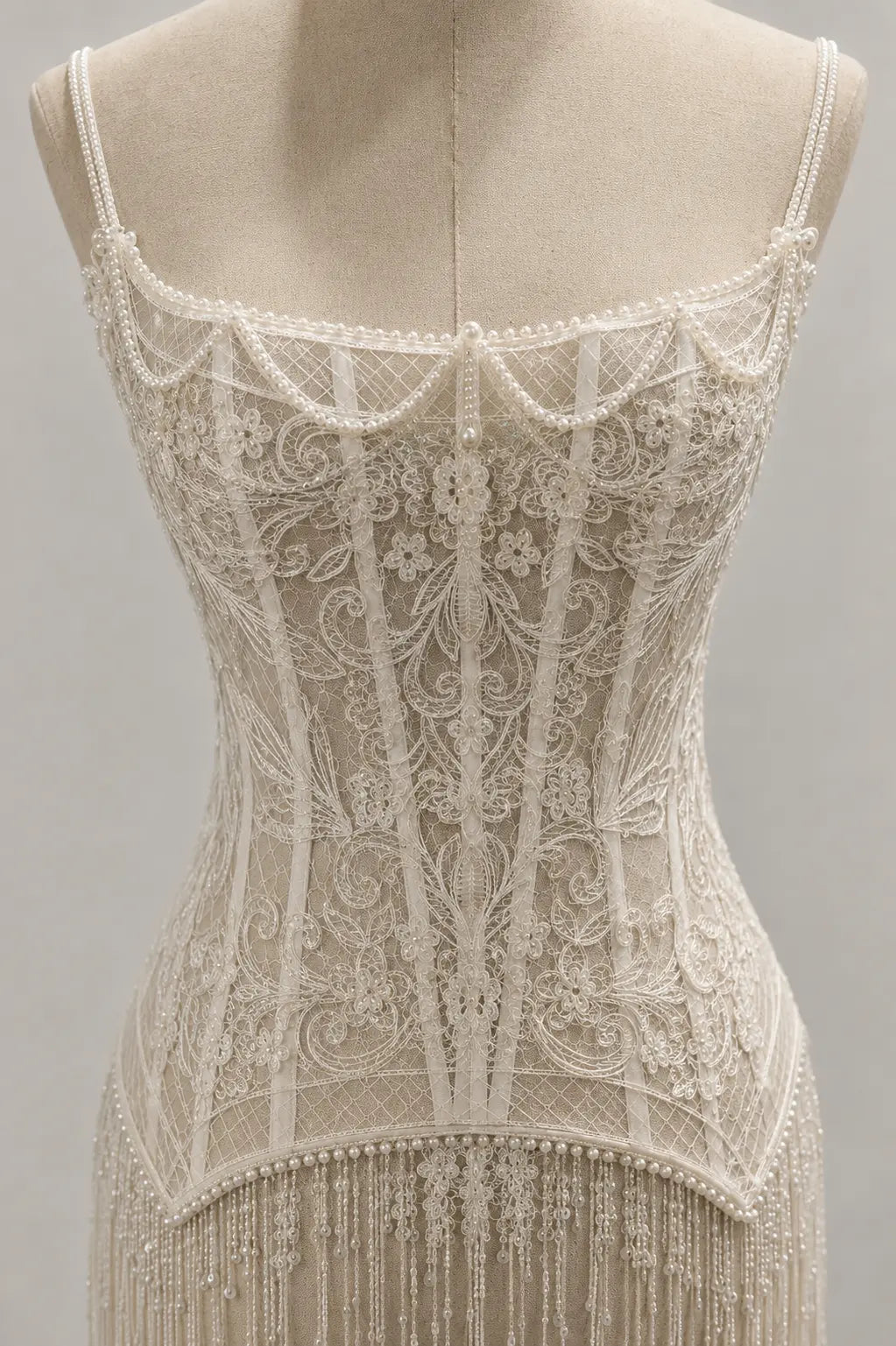 Pearl Beaded Lace Corset Wedding Dress with Spaghetti Straps Payton Bridal