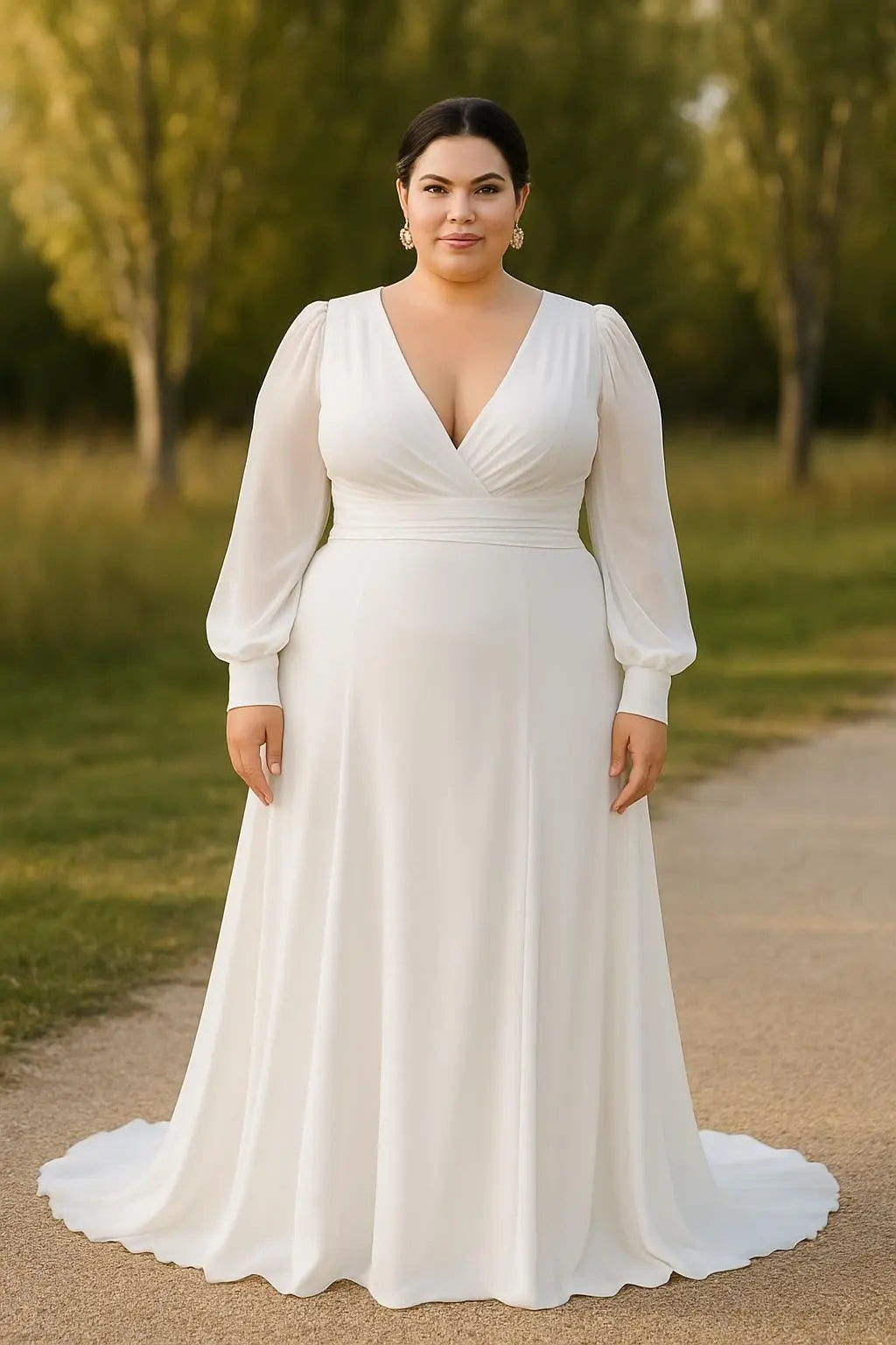 Flowing Long Sleeve V-Neck Wedding Dress – Boho Elegance Payton Bridal