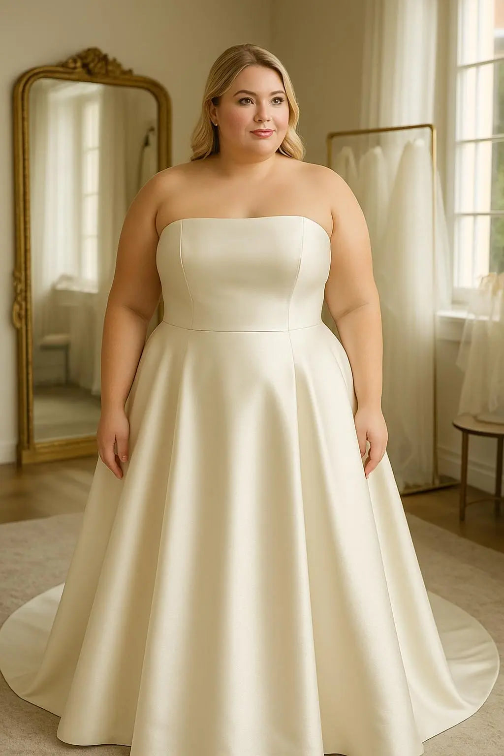Ivory Satin Wedding Gown: Strapless A-Line Bridal Dress Payton Bridal