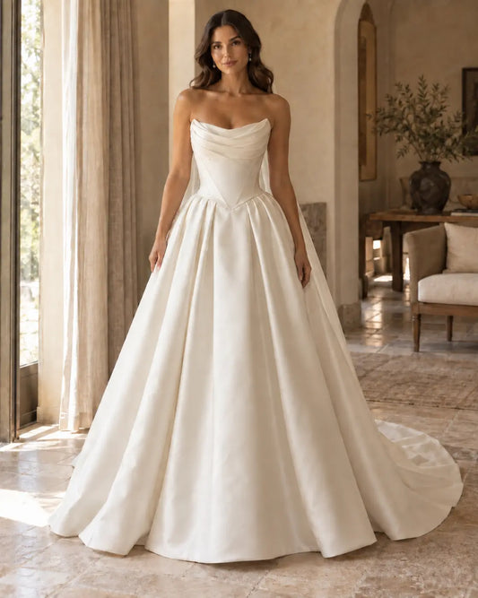 The Elara Gown - Ivory Mikado Satin Strapless Ballgown Wedding Dress Payton Bridal