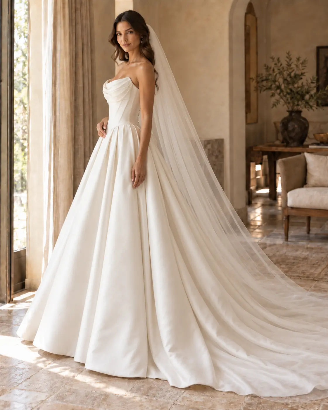 The Elara Gown - Ivory Mikado Satin Strapless Ballgown Wedding Dress Payton Bridal