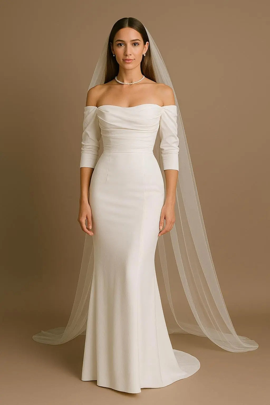 Off-the-Shoulder Ruched Wedding Gown | Modern Vintage Bridal Dress Payton Bridal