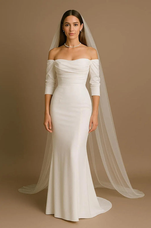 Off-the-Shoulder Ruched Wedding Gown | Modern Vintage Bridal Dress Payton Bridal