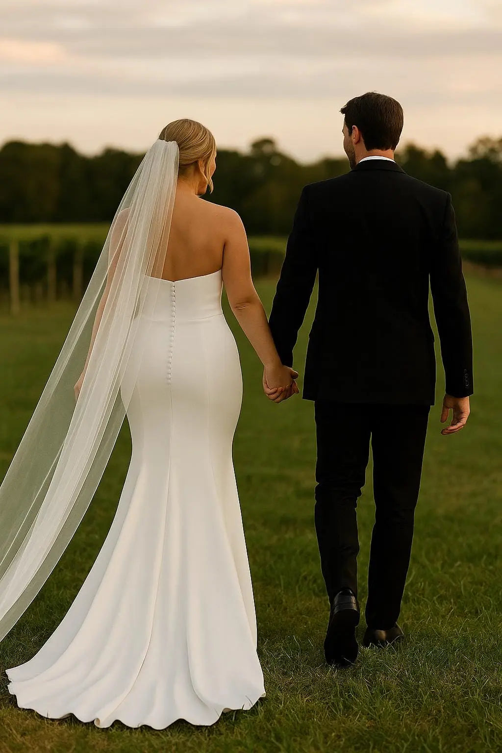 Modern Strapless Wedding Dress in Stretch Crepe with Side Slit Payton Bridal