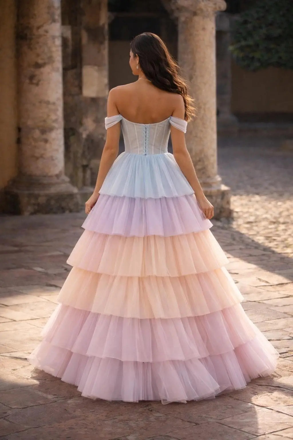 Pastel Rainbow Tiered Tulle Wedding Dress Payton Bridal