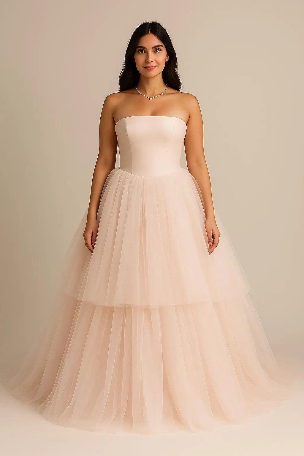 Blush Tulle Strapless Wedding Dress – Romantic Ball Gown Payton Bridal